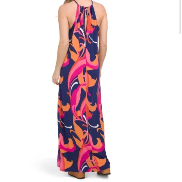 NWT Trina Turk Floral Scroll Halter Maxi Dress Size L - Picture 2 of 10